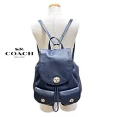 保存袋付！coach リュック375812ターンロック革レザーネイビーmi092