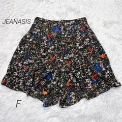 ジーナシス アート柄ショートパンツ 総柄 個性的 ウエストゴム 黒 F