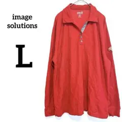 image solutions メンズ　赤　長袖　ポロシャツ【L】ヴィンテージ