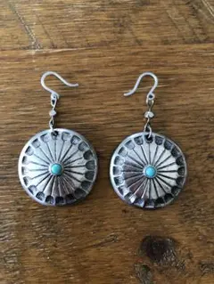 ハンドメイド:ターコイズ装飾の円形ピアス