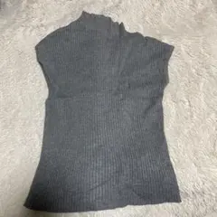 GRLブラック モックネックフレンチスリーブニット グレー