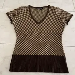 CECI McBEE チェック柄 Vネックニット 半袖