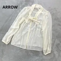新品未使用品✨️ARROW リボン付きシアーブラウス 透け感 アイボリー サイズM