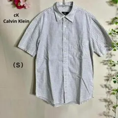 『カルバンクライン』（メンズ・Ｓ） 半袖シャツ 格子柄　ホワイト×ブラック