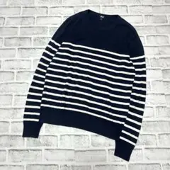 【ユニクロ】長袖ニット ボーダー柄 バイカラー メンズ 薄手 M