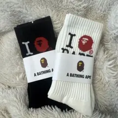 ☆美品・新品☆A BATHING APE I LOVE BAPE ソックス 黒