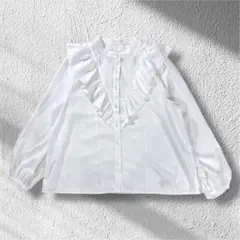グラシア　フリルブラウス　L 白　透け感　卒業　セレモニー　きれいめ　大人可愛い
