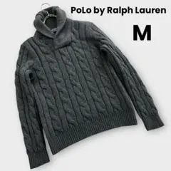 90's ポロバイラルフローレン　ケーブルニット　ウール　ショールカラー　M