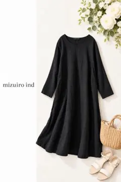 mizuiro ind 린넨100%롱 원피스 블랙 미즈이로 인도
