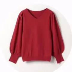 【LOULOU WILLOUGHBY】Ｖネックパフプルオーバー　赤レッド