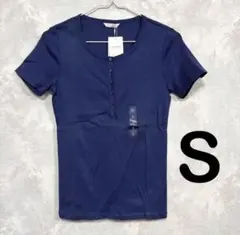 【新品】UNIQLO ユニクロ フライスヘンリーネックT ブルー 半袖 夏 S