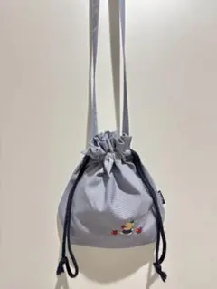 familiar ネイビーチェックポシェット 刺繍カスタマイズ