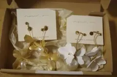 花とパールのイヤリング 2点セット　結婚式　ウエディング　前撮り