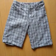 レディース　チェック柄 ハーフパンツ 　グレー系　ウエスト61cm