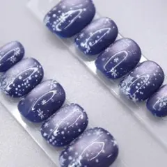 【882】ネイルチップSサイズ ネイビー　紫　紺　雪の結晶 夜空　マグネット