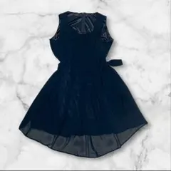 ノースリーブワンピース　パーティー　フォーマル　ネイビー シフォン　LL相当