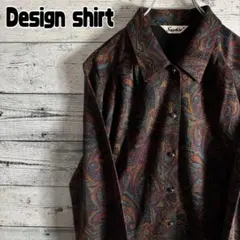 VINTAGE　柄シャツ ポリシャツ　ペイズリー柄 長袖 レトロ　レディース