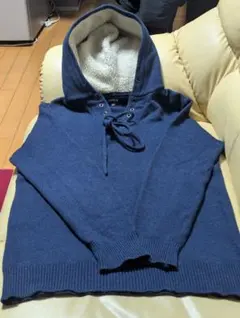 ROPTURE ネイビー ニットパーカー XL フード裏フリース
