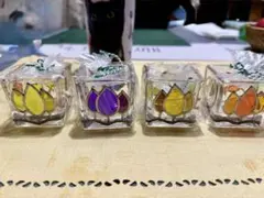 カラフル花デザインガラスキャンドルスタンド4個セット