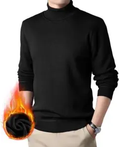 ブラック タートルネック 長袖ニットM 裏起毛　ハイネック　防寒　新品