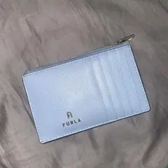 【袋あり】FURLA 水色 レザー カードケース 5ポケット ファスナー付き