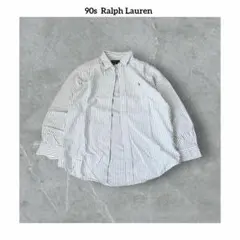 ★ 90s ラルフローレン ポニー 刺繍ロゴ ストライプ 長袖 ボタン シャツ