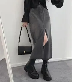 me+em selectセンタースリットハイウエストウォッシュデニムスカート M
