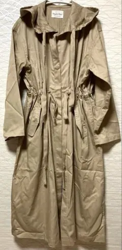 【美品】フード付きベージュコート　ロングコート　トレンチコート　スプリングコート