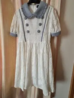 アイボリー レース 半袖 Aラインワンピース