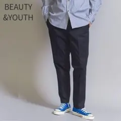 美品！BEAUTY&YOUTHハイストレッチチノノープリーツスリムパンツネイビー