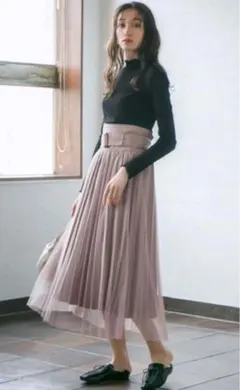 【rectangle】ベルト付チュールレイヤードロングスカート（タグ付き新品）M