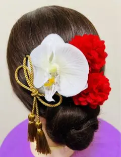 シンプル】胡蝶蘭とタッセル髪飾り　成人式.卒業式.結婚式.前撮り 赤
