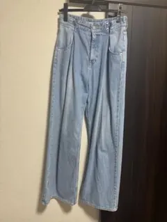 【SNIDEL】ダブルタックデニムワイドパンツ (ライトブルー)