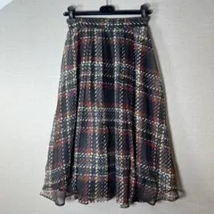 美品【Mystrada】シフォンチェック ロングフレアスカート(36 S)