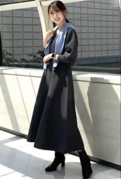 コ*ン様 PLST ホールガーメント®ニットVネックフレアワンピース　黒　M