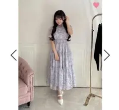 evelyn ラメフリル花柄OP ブルー