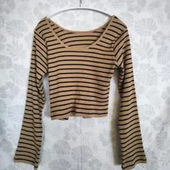 レディース長袖　リブニット　トップス　kastane 　ボーダー　サイズＦ