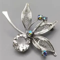 本水晶フィリグリー 透かし彫り ブローチ シルバーカラーのサムネイル
