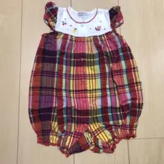 DISNEY 70 6m プーさん チェック柄 ロンパース 夏 女の子 ピンク 