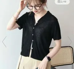 AMERICAN HOLIC襟付きスキッパー半袖ニットポロ　ブラック　Мのサムネイル