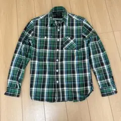 ひ*は様 BEAMS＋　 緑系チェック 長袖シャツ