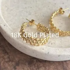 18K Gold Plated 18kコーティング デザインフープピアス20mm