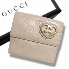 GUCCI グッチ 二つ折り財布 ベージュ ハート ロゴのサムネイル