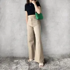 週末限定値下げ【人気】ZARA 32 マリンストレート ワイドデニム ベージュ