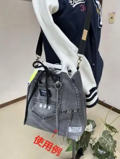 デニムリメイクバック　トートバッグ　巾着　ショルダー　ハンドメイド