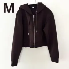 GU ジーユー パフスウェットフルジップパーカー パーカー ブラウン 茶色 焦茶