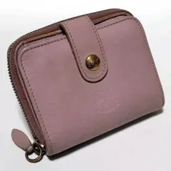 イルビゾンテ　折り財布　ピンク　レザー　ラウンドジップ　ロゴ型押し　金ボタン