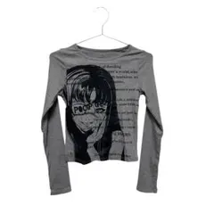 Y2K グレー ガールプリント 長袖トップス クロップド丈 海外風 グランジ