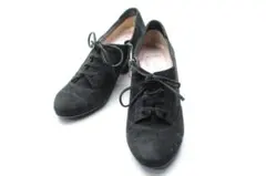 ○美品 銀座かねまつ 本革ヌバックウェッジパンプス 22.5○B9