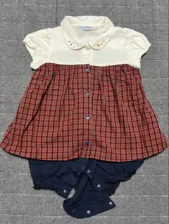 familiar チェック柄ロンパース 70